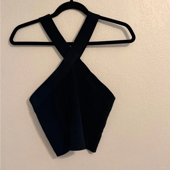 Quince Cropped Halter Ribbed Knit Tank black large - Picture 3 of 5